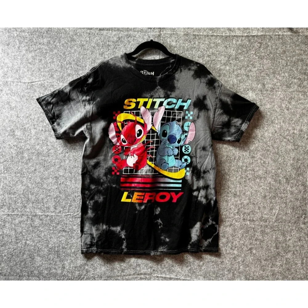 Disney Stitch Leroy T-Shirt Men’s L Black Tie Dye Graphic Lilo & Stitch